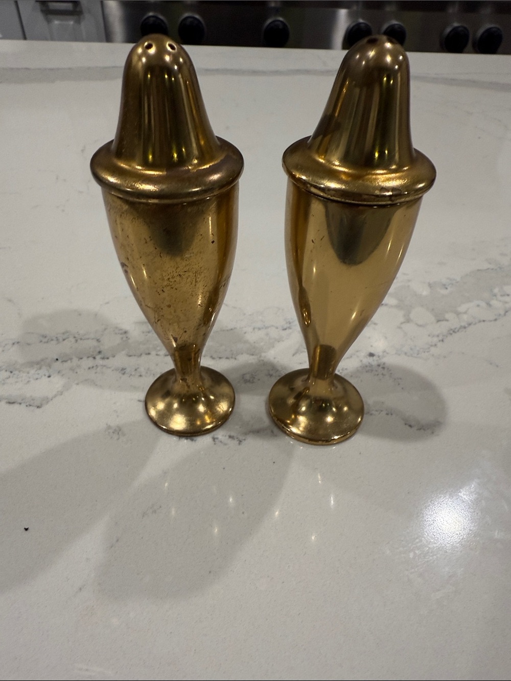 Vintage Mid-century Brass  Salt and Pepper Shaker Set -